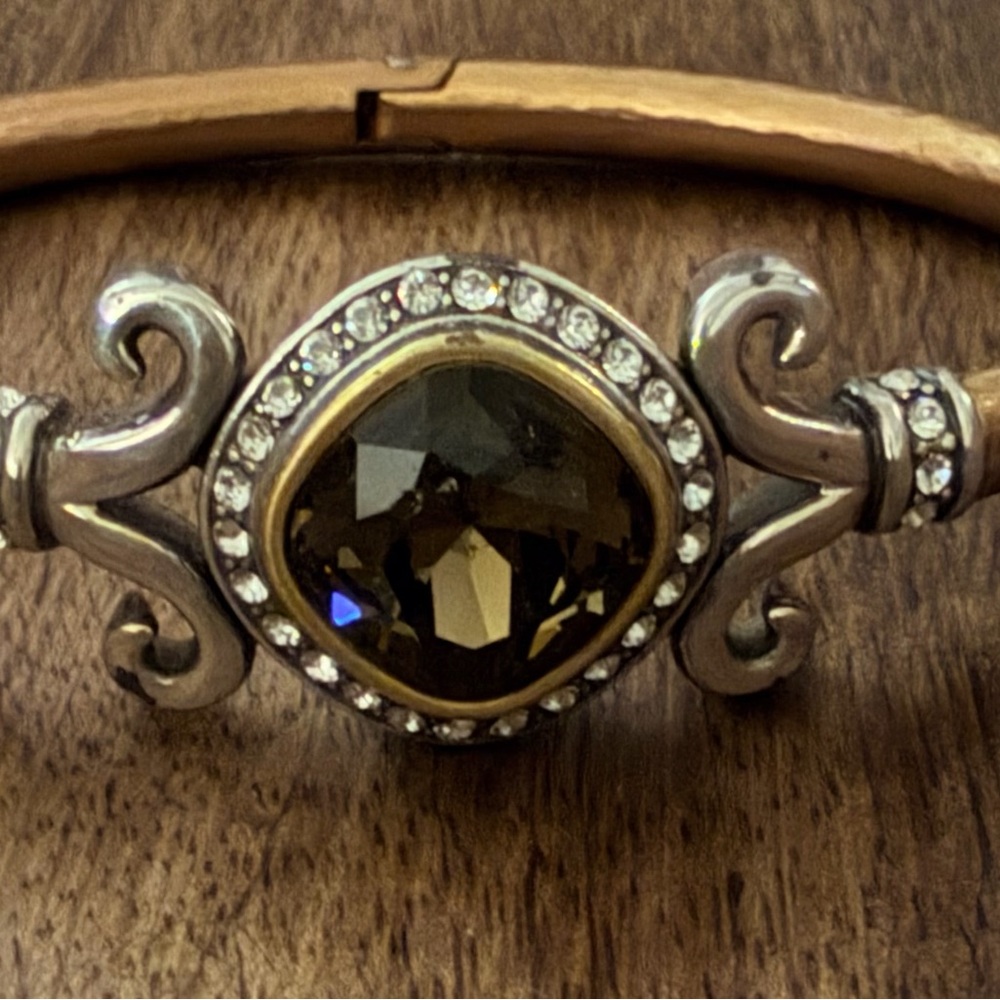 Brighton Two-Tone Hinged Bangle Bracelet with Crystal Accents & Center Stone